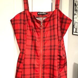 Allegra K Red Checkered Sleeveless Dress